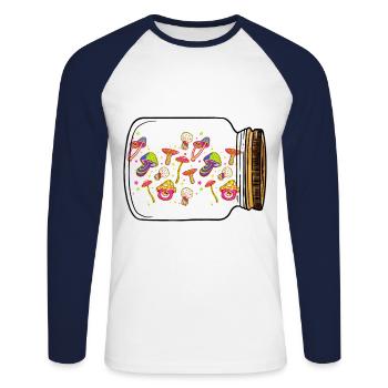 Halloween Pilze Pilz - Unisex Baseballshirt langarm - Weiß/Navy - Vorne - Nik (191cm)