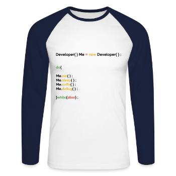 Eat Sleep Code Repeat Coder Programmer Software De - Unisex Baseballshirt langarm - Weiß/Navy - Vorne - Nik (191cm)