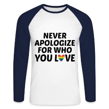 Never Apologize For Who You Love Rainbow Pride Lgb - Unisex Baseballshirt langarm - Weiß/Navy - Vorne - Nik (191cm)