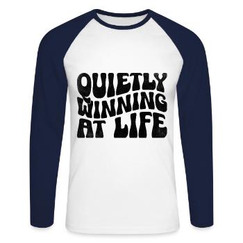 Quietly Winning At Life Sayings For Introverts - Unisex Long Sleeve Baseball T-Shirt - white/navy - Front - Nik (191cm)