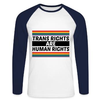 Trans Rights Are Human Rights Gay Rainbow Lgbtq Qu - Unisex Baseballshirt langarm - Weiß/Navy - Vorne - Nik (191cm)