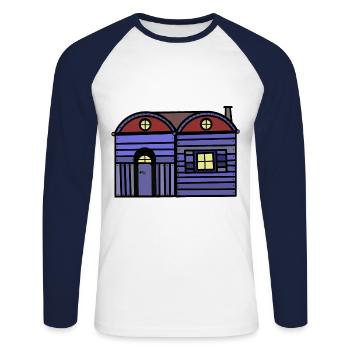 Maison en bois Cabine Immobilier Roulotte Appartement De Vie - T-shirt baseball manches longues Homme - blanc/marine - Devant - Nik (191cm)