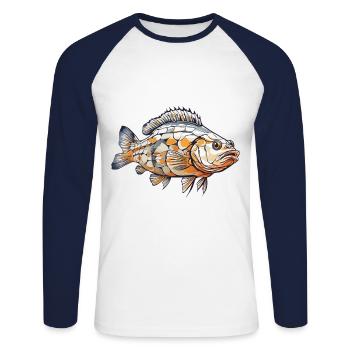 Karpfen Angler Passion Fisch Fischer Design - Unisex Baseballshirt langarm - Weiß/Navy - Vorne - Nik (191cm)