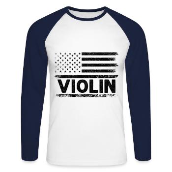 Drapeau américain USA Instrument violoniste Viole de viole - T-shirt baseball manches longues Homme - blanc/marine - Devant - Nik (191cm)