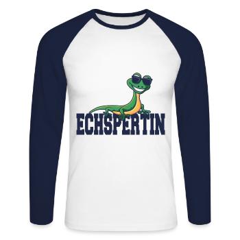 Echspertin - Unisex Baseballshirt langarm - Weiß/Navy - Vorne - Nik (191cm)