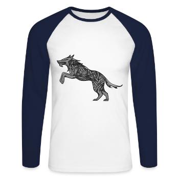 Wolf Runen Noeud Celtique Ornament Tattoo - T-shirt baseball manches longues Homme - blanc/marine - Devant - Nik (191cm)