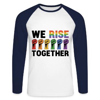We Rise Together Bisexual Gay Trans Queer Lgbtq Ra - Unisex Baseballshirt langarm - Weiß/Navy - Vorne - Nik (191cm)