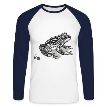 Vintage Ukiyo-E Frog Retro Japan Style - Unisex Long Sleeve Baseball T-Shirt - white/navy - Front - Nik (191cm)