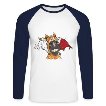 Horse Head Horse Horses Angel Devil Horse - Unisex Long Sleeve Baseball T-Shirt - white/navy - Front - Nik (191cm)