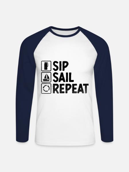 Sip Sail Repeat Paddelboot - Unisex Baseballshirt langarm - Weiß/Navy
