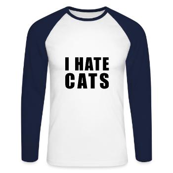 I hate cats - Ich hasse Katzen - Unisex Baseballshirt langarm - Weiß/Navy - Vorne - Nik (191cm)