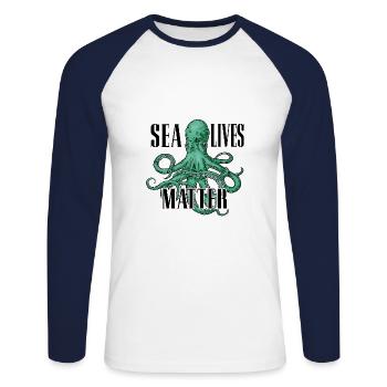 Oktopus Kalmar Tintenfisch - Unisex Baseballshirt langarm - Weiß/Navy - Vorne - Nik (191cm)