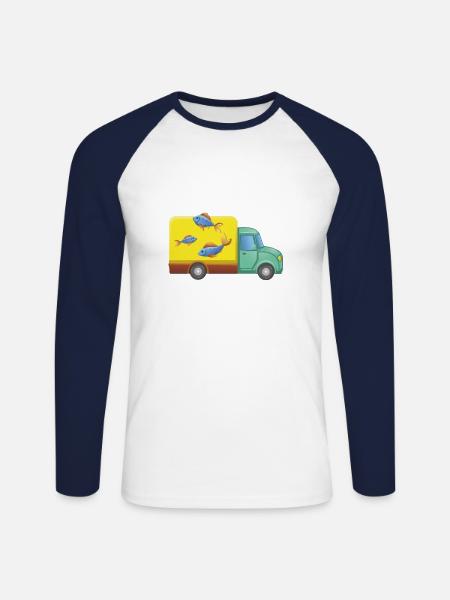Delivery Service Fish Cart - Unisex Long Sleeve Baseball T-Shirt - white/navy