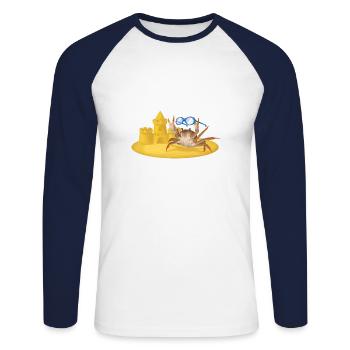 Crabe frais avec château de sable et verres - T-shirt baseball manches longues Homme - blanc/marine - Devant - Nik (191cm)