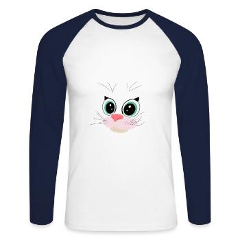 Katze - Unisex Baseballshirt langarm - Weiß/Navy - Vorne - Nik (191cm)