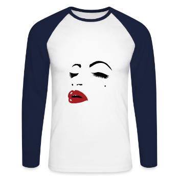 Face Woman - Unisex Long Sleeve Baseball T-Shirt - white/navy - Front - Nik (191cm)