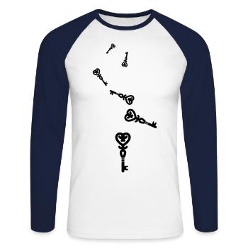 Mariage clé du cœur - T-shirt baseball manches longues Homme - blanc/marine - Devant - Nik (191cm)