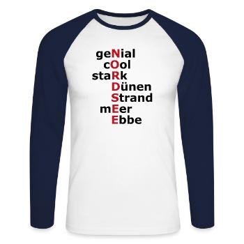 North Sea - Unisex Long Sleeve Baseball T-Shirt - white/navy - Front - Nik (191cm)