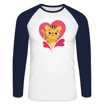 Herz für alle Tiere Süß Love Liebe - Unisex Baseballshirt langarm - Weiß/Navy - Vorne - Nik (191cm)