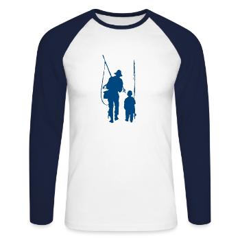 Père et fils en train de pêcher. la pêche; - T-shirt baseball manches longues Homme - blanc/marine - Devant - Nik (191cm)
