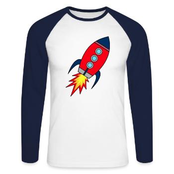 Rocket Startup | Raktenstart | Children's Rocket School - Unisex Long Sleeve Baseball T-Shirt - white/navy - Front - Nik (191cm)