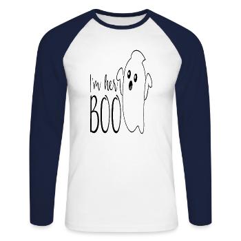 HALLOWEEN - T-shirt baseball manches longues Homme - blanc/marine - Devant - Nik (191cm)