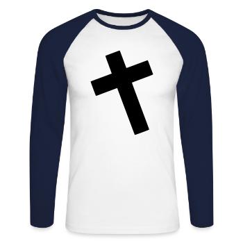 Cross Emoji Sketch Dessin Noir - T-shirt baseball manches longues Homme - blanc/marine - Devant - Nik (191cm)