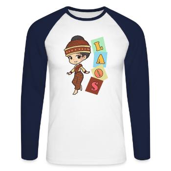 Laos Laos Laotian Fille Robe Lao I Cadeau - T-shirt baseball manches longues Homme - blanc/marine - Devant - Nik (191cm)