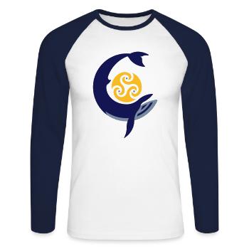 Baleine tribale - T-shirt baseball manches longues Homme - blanc/marine - Devant - Nik (191cm)