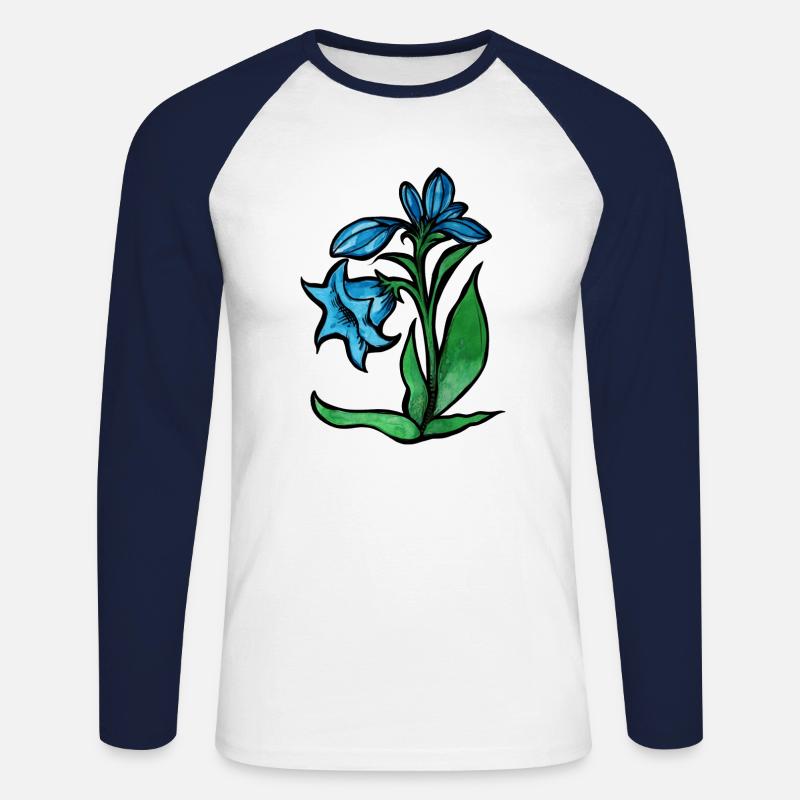 Blaue Blume - Unisex Baseballshirt langarm - Weiß/Navy