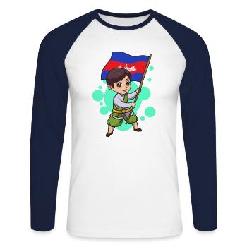 Temple du Cambodge Khmer Vintage drapeau je cadeau - T-shirt baseball manches longues Homme - blanc/marine - Devant - Nik (191cm)