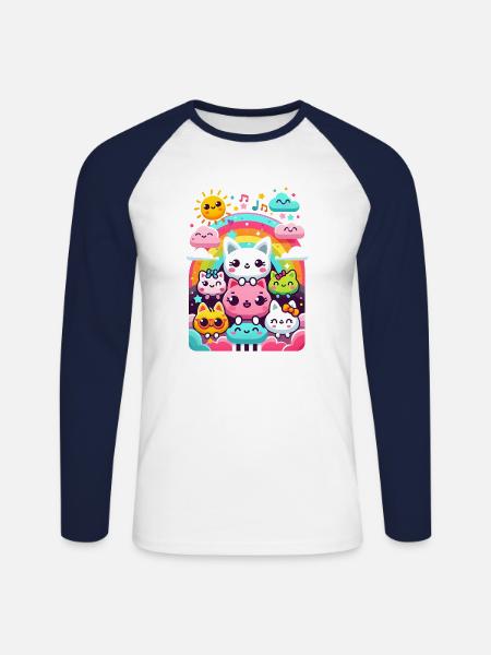Søde toca venner - Katte, sol og regnbue - Langærmet herre-baseballshirt - hvid/marineblå