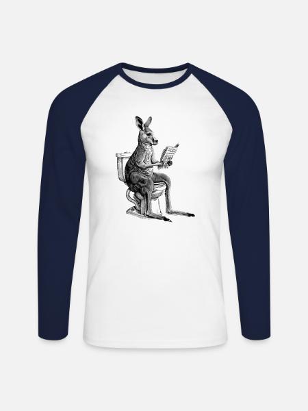 Kangaroo reading the newspaper - Unisex Long Sleeve Baseball T-Shirt - white/navy