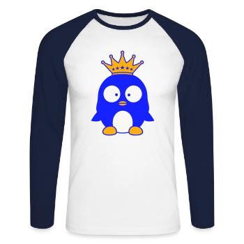Couronne Pingouin Roi Reine Prince Princesse Petit - T-shirt baseball manches longues Homme - blanc/marine - Devant - Nik (191cm)