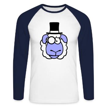 Schaf Herr Gentleman Zylinder Hut Monokel Brille - Unisex Baseballshirt langarm - Weiß/Navy - Vorne - Nik (191cm)
