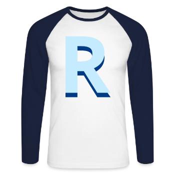 Pop und moderner blauer Buchstabe r - Unisex Baseballshirt langarm - Weiß/Navy - Vorne - Nik (191cm)