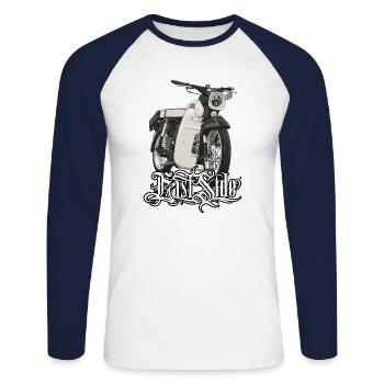 Étoile (beige) // Illustration - T-shirt baseball manches longues Homme - blanc/marine - Devant - Nik (191cm)
