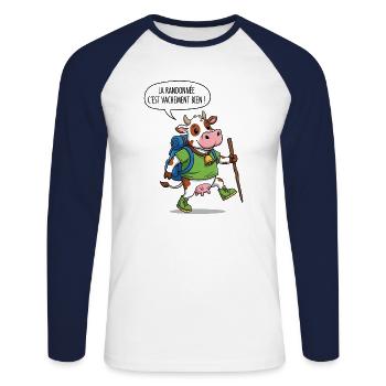 la vache randonnée - T-shirt baseball manches longues Homme - blanc/marine - Devant - Nik (191cm)