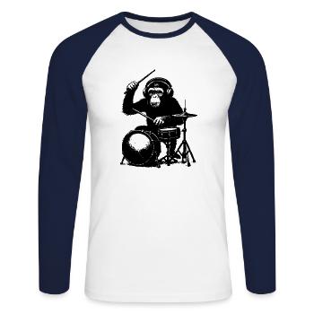Singe sinistre sur des tambours - T-shirt baseball manches longues Homme - blanc/marine - Devant - Nik (191cm)