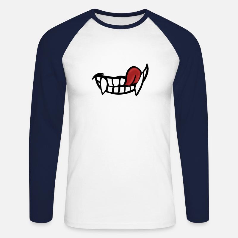 Vampir Lächeln Fratze Comic - Unisex Baseballshirt langarm - Weiß/Navy