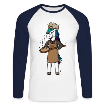 Einhorn Bäckerin Bäcker Alltagshelden - Unisex Baseballshirt langarm - Weiß/Navy - Vorne - Nik (191cm)