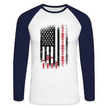 Technicien audio Audiomeister Audio - T-shirt baseball manches longues Homme - blanc/marine - Devant - Nik (191cm)