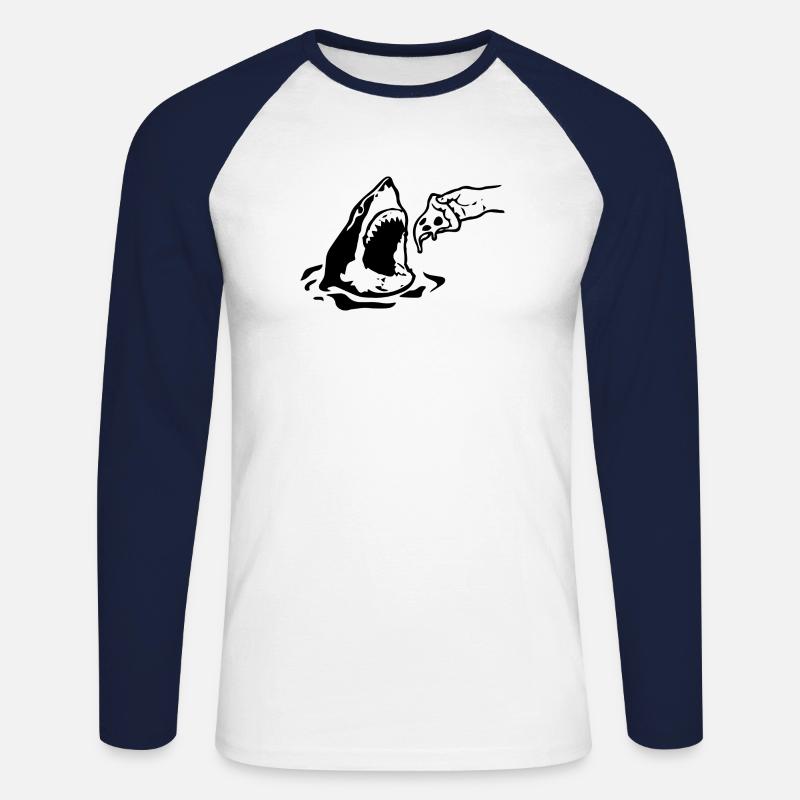 Hai mit Pizza Geschenk Idee - Unisex Baseballshirt langarm - Weiß/Navy