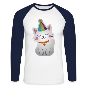 Katze Party Geschenkidee süß lustig - Unisex Baseballshirt langarm - Weiß/Navy - Vorne - Nik (191cm)