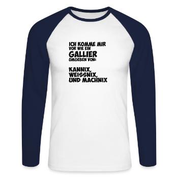 Ich komme mir vor wie ein Gallier - Unisex Baseballshirt langarm - Weiß/Navy - Vorne - Nik (191cm)