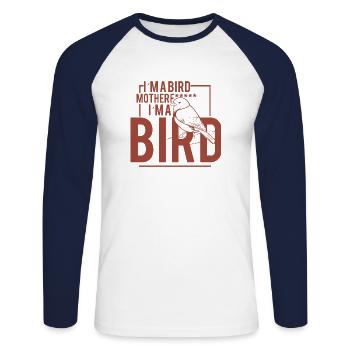i m a Bird Ich bin ein Vogel - Unisex Baseballshirt langarm - Weiß/Navy - Vorne - Nik (191cm)