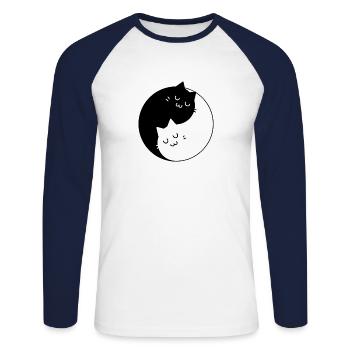 Chats Yin Yang - T-shirt baseball manches longues Homme - blanc/marine - Devant - Nik (191cm)