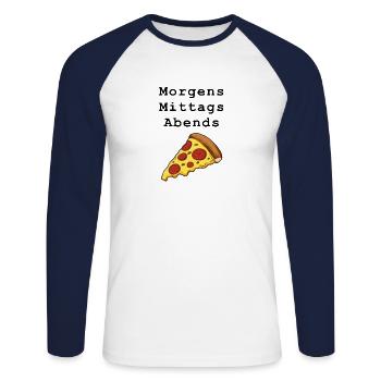 Pizza Pizza Pizza - T-shirt baseball manches longues Homme - blanc/marine - Devant - Nik (191cm)