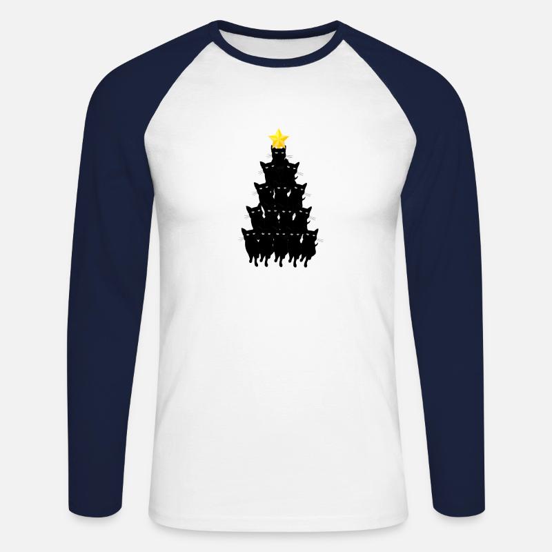 Katzen Weihnachtsbaum Schwarzer Kater Geschenk - Unisex Baseballshirt langarm - Weiß/Navy