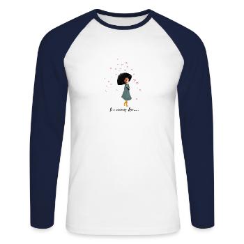 Woman with Umbrella It's raining Love ... Gift - Unisex Long Sleeve Baseball T-Shirt - white/navy - Front - Nik (191cm)